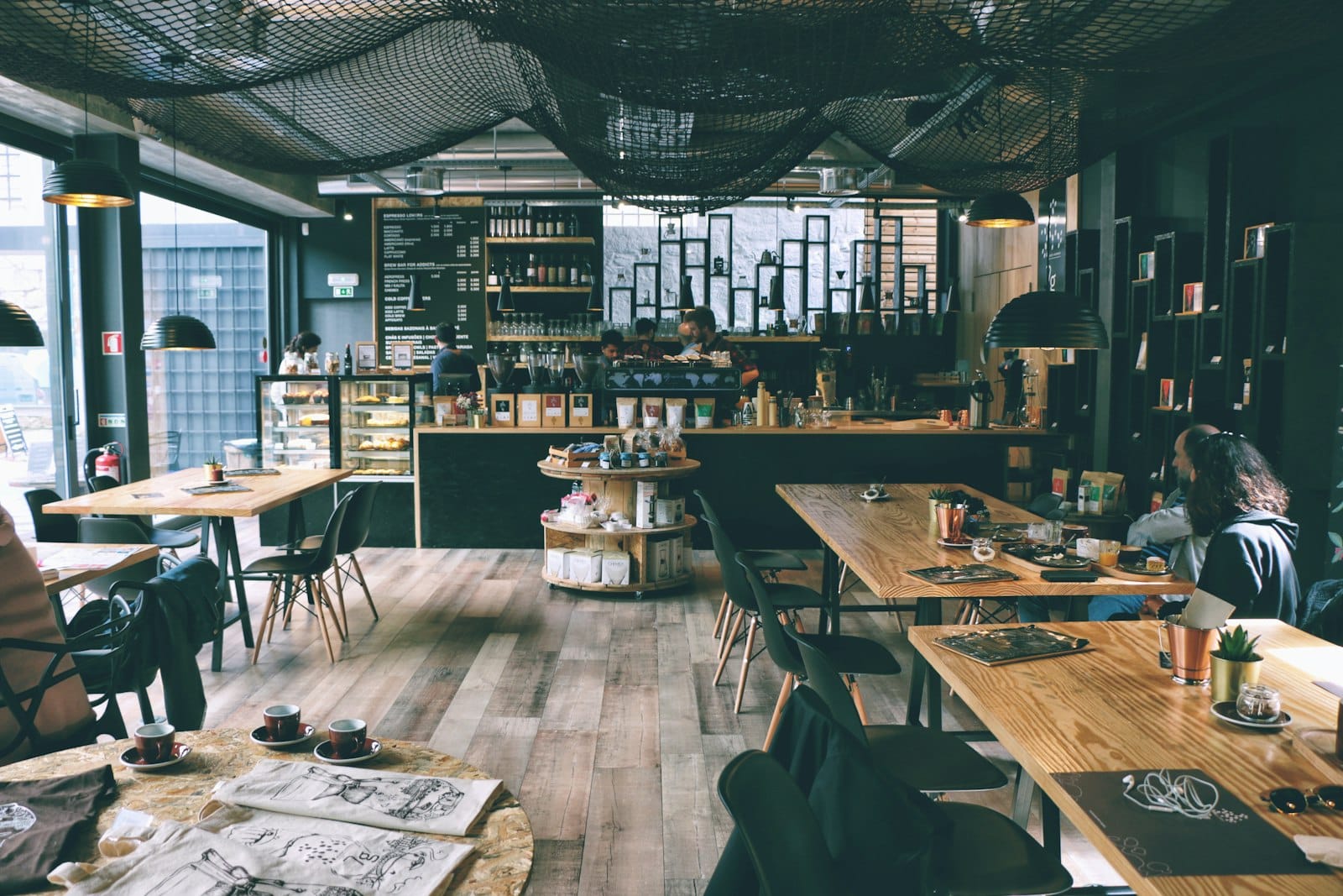 A cafe table set for dining