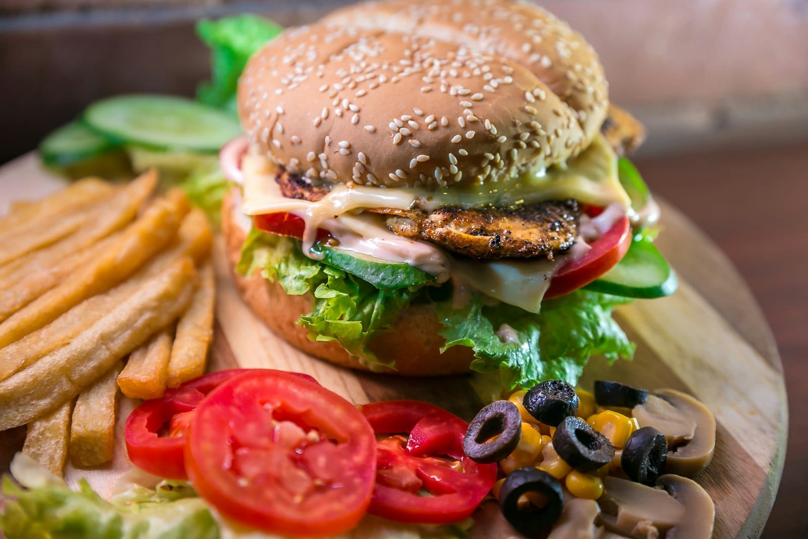 A vegan burger with chips