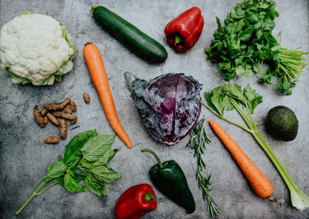 A spread of vegan kitchen staples and pantry ingredients