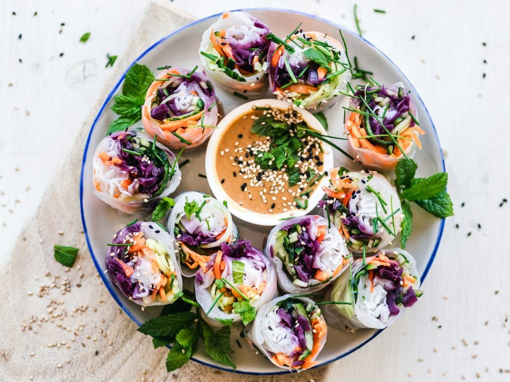 A colourful spread of vegan food for Veganuary