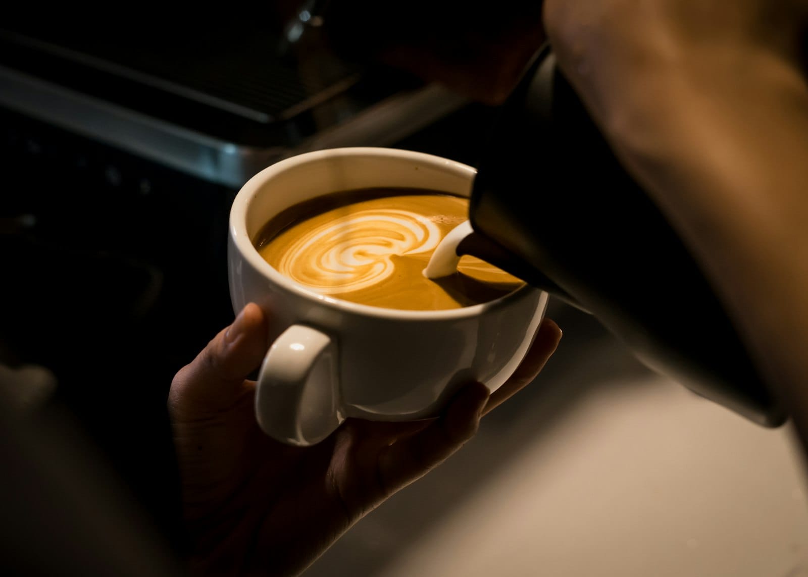 Coffee with latte art at a cafe