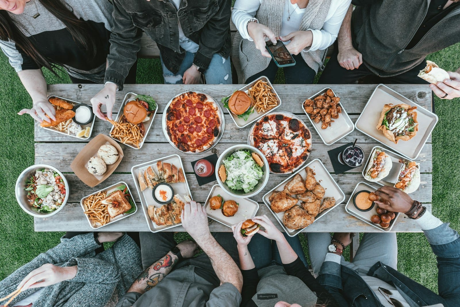 A brunch table spread shared with friends