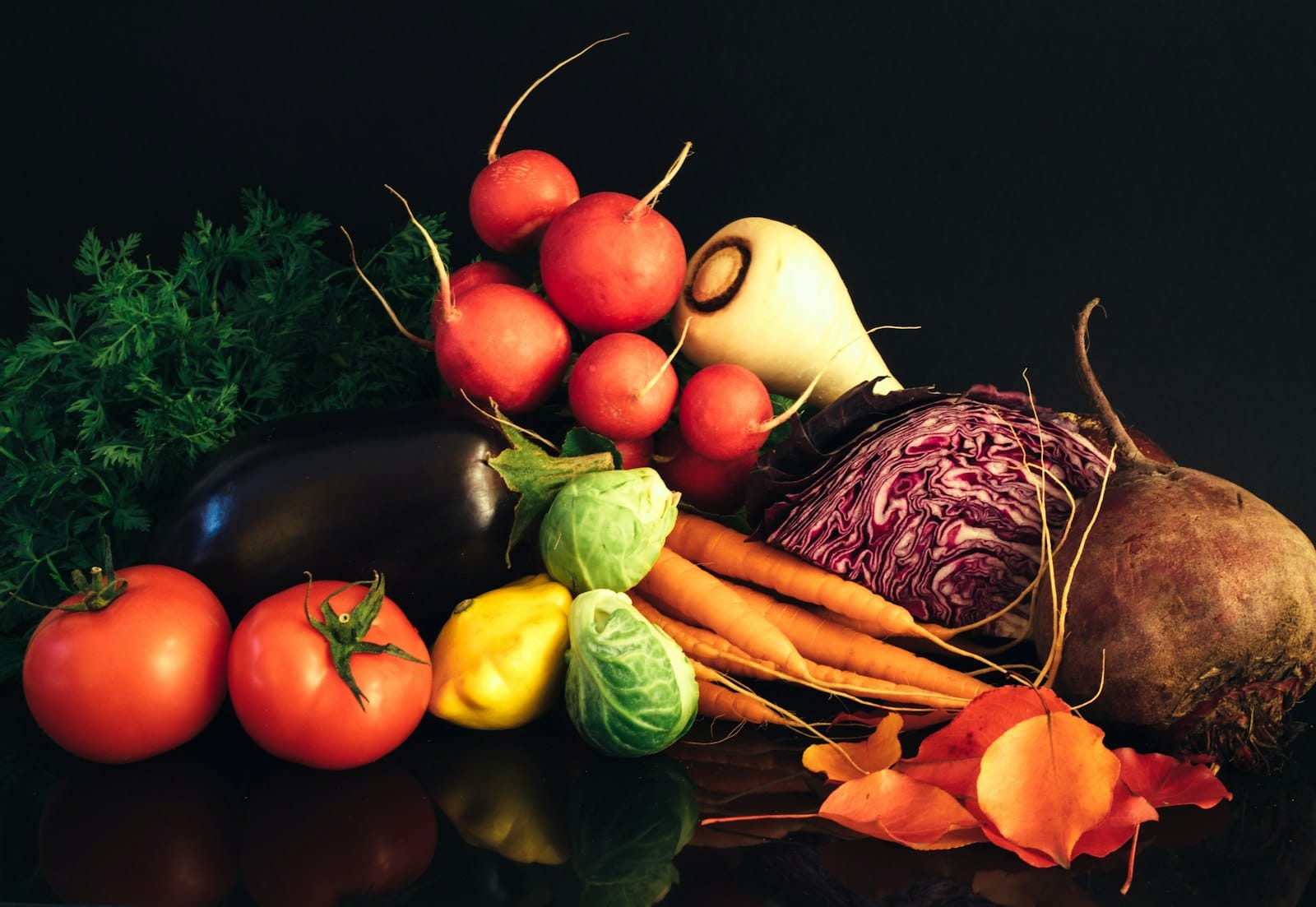 A diverse, colourful plate of vegetables