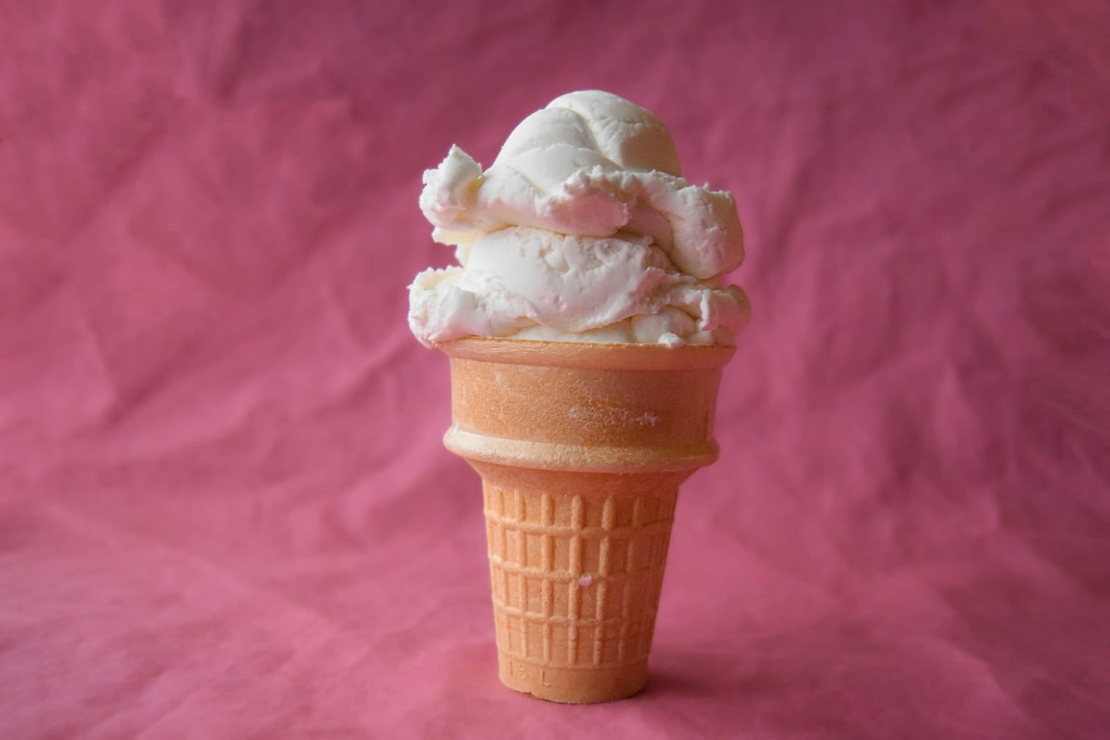 A waffle cone with ice cream
