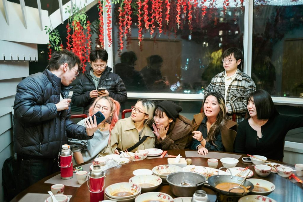 Friends sharing a table at a restaurant